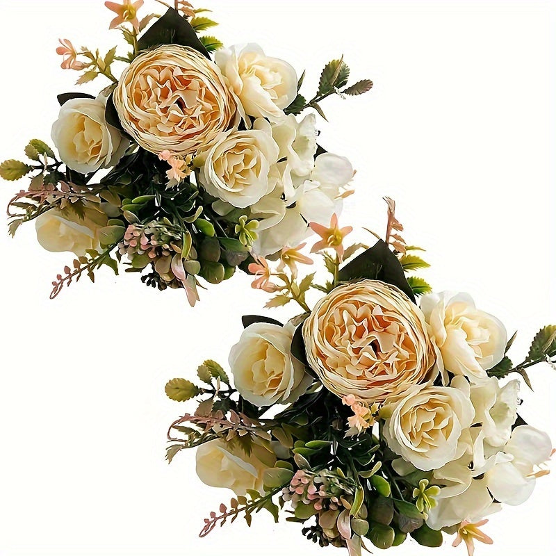 Elegant 2pcs Faux Peony & Rose Bouquets - Perfect for Home, Office, and Wedding Decor | No Battery Needed