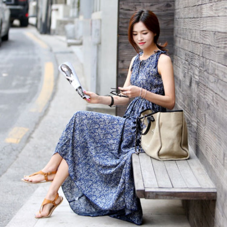 New Summer Women's Clothes Sleeveless Floral Dress Long Dress Daily Casual Bohemian Dress Trendy in Stock