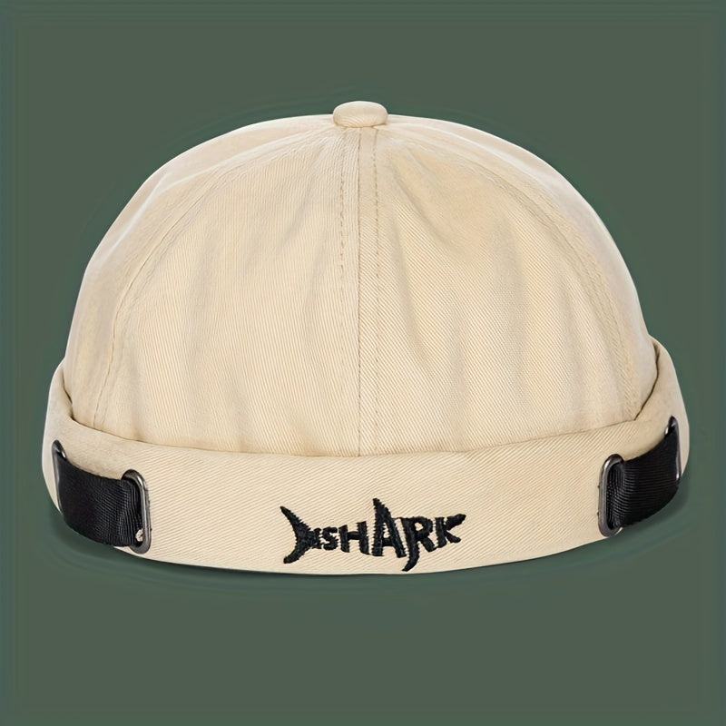 Shark Embroidered Cotton Beanies - Stylish Unisex Streetwear - Soft Breathable Fabric - Trendy Letter Design - Melon Cap Skullies for Men & Women