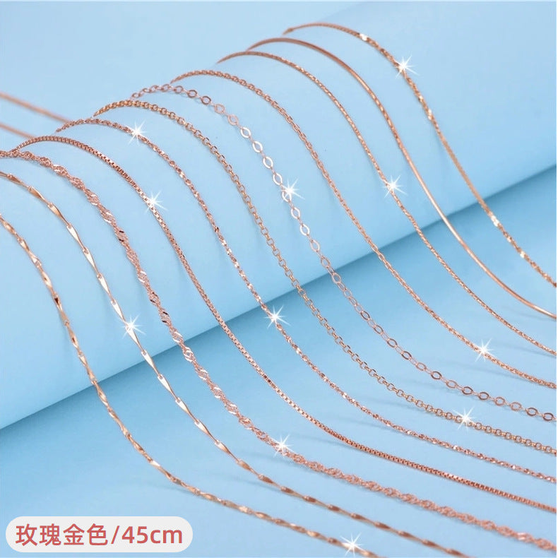 S925 Sterling Silver Necklace Box Chain Ingot Melon Seeds Water Wave Starry Sky Snake Bone Cross Female Clavicle Chain Necklace Wholesale
