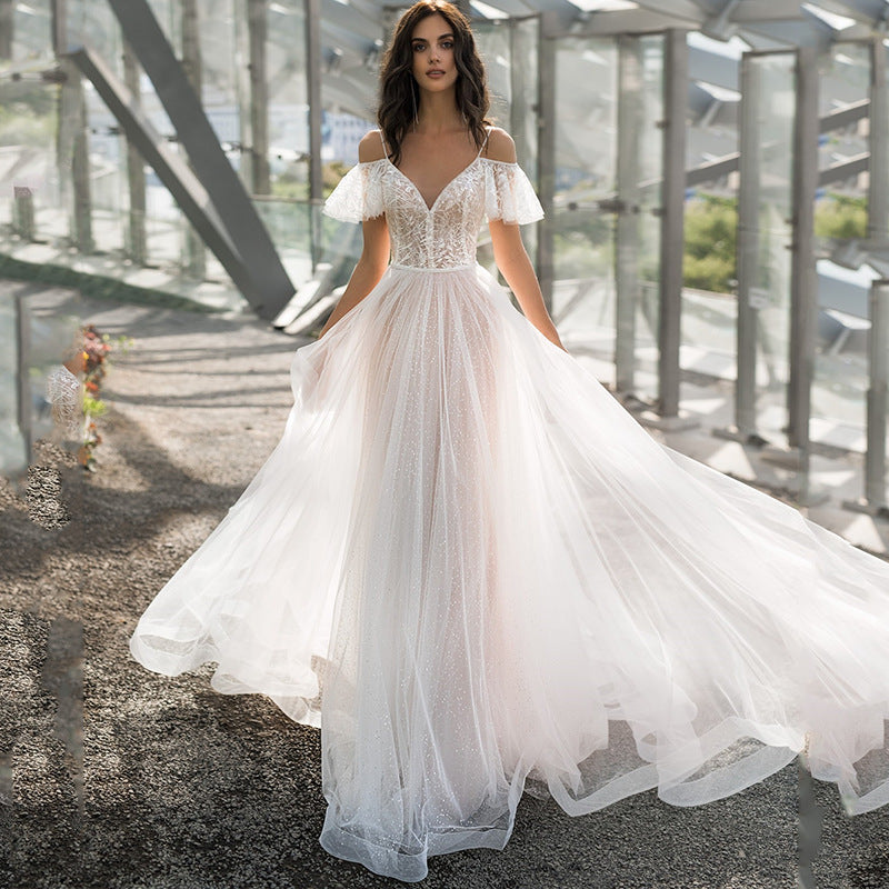 VAKKV Spring New plus Size Wedding Dress Slim Fit Slim Double-Shoulder Floor-Length Fat Lace Flower off-Shoulder Women