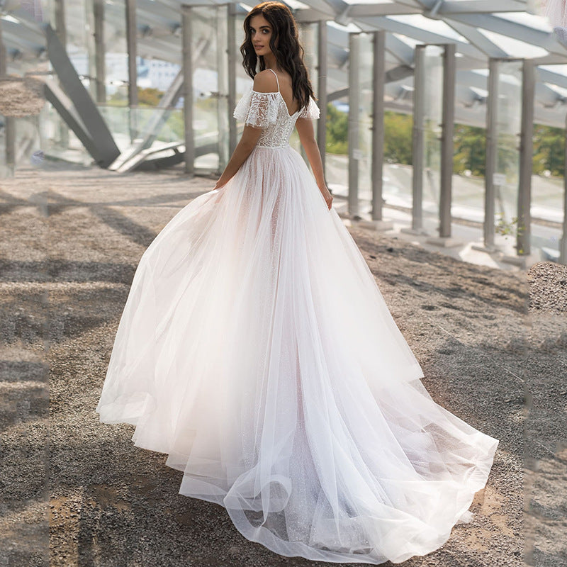 VAKKV Spring New plus Size Wedding Dress Slim Fit Slim Double-Shoulder Floor-Length Fat Lace Flower off-Shoulder Women