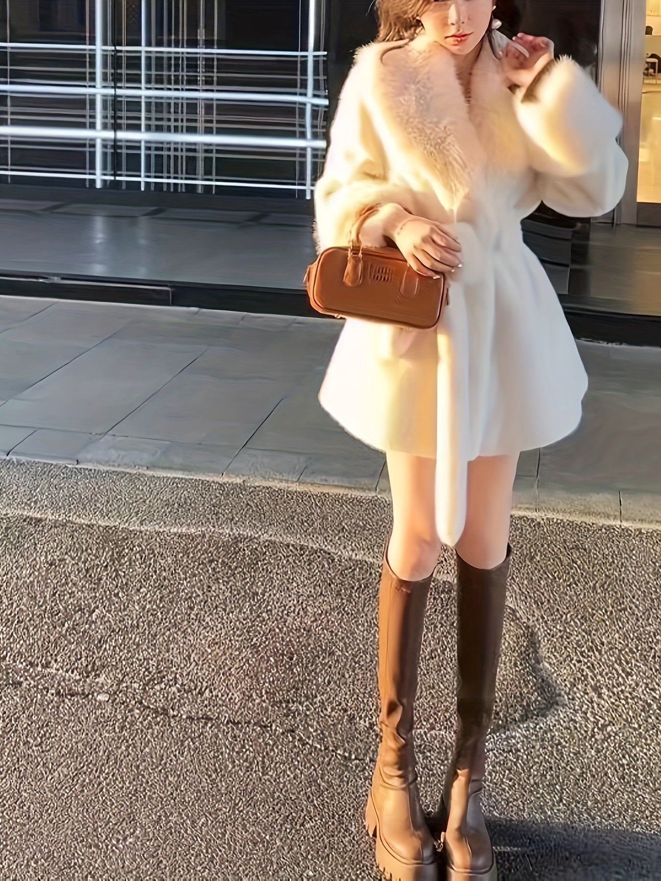 Chic Teddy Coat - Soft, Thermal, Fluffy, Belted, Lapel, Long Sleeve, Water-Resistant, Windproof, Fall & Winter Essential - Women's Clothing for Cold Weather