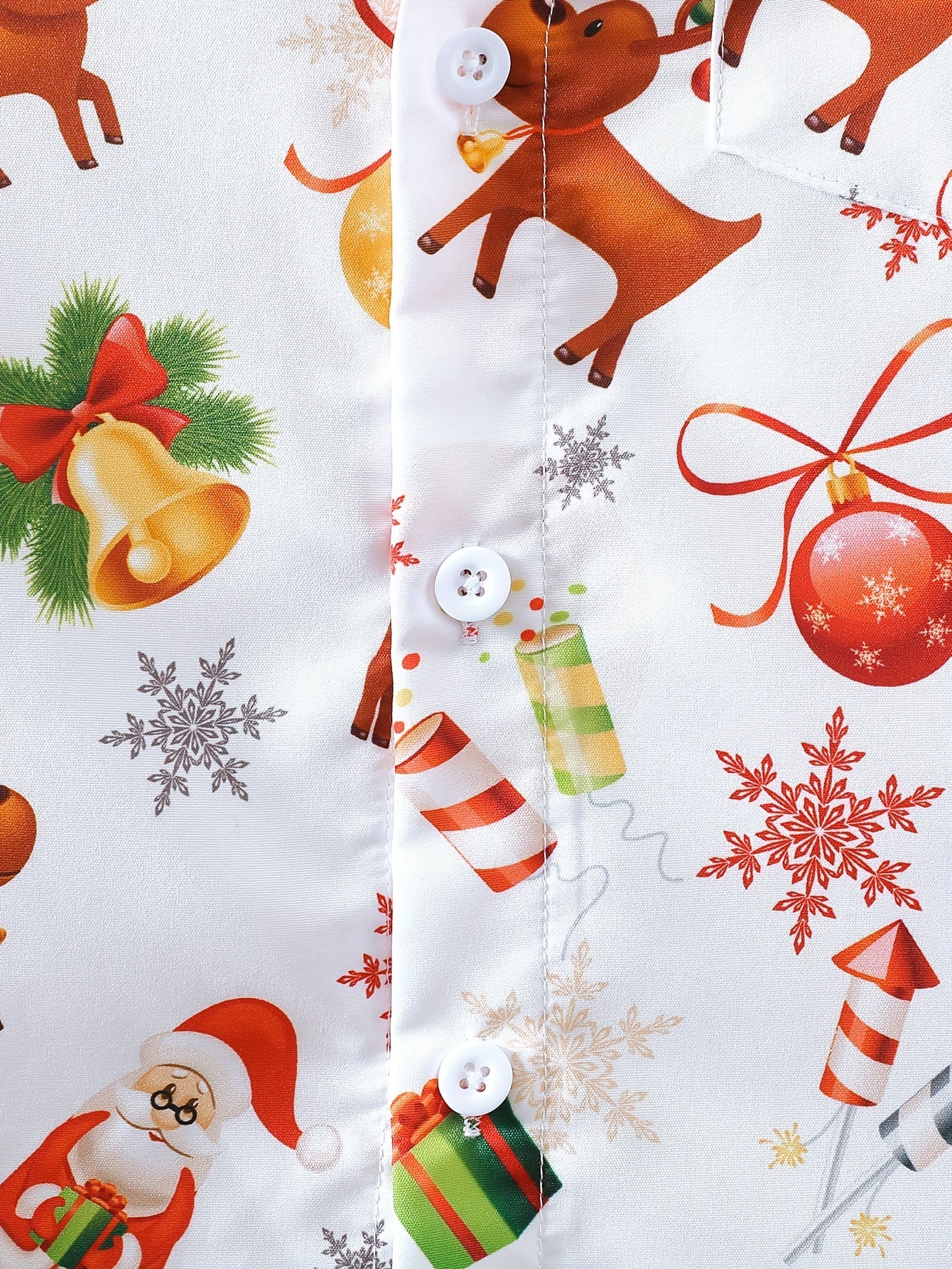Christmas Fun Boys' Long Sleeve Button-Down Shirts - Merry Santa Claus and Deer Allover Print Tops for Spring and Fall Outwear - Comfortable Casual Wear for Holiday Season