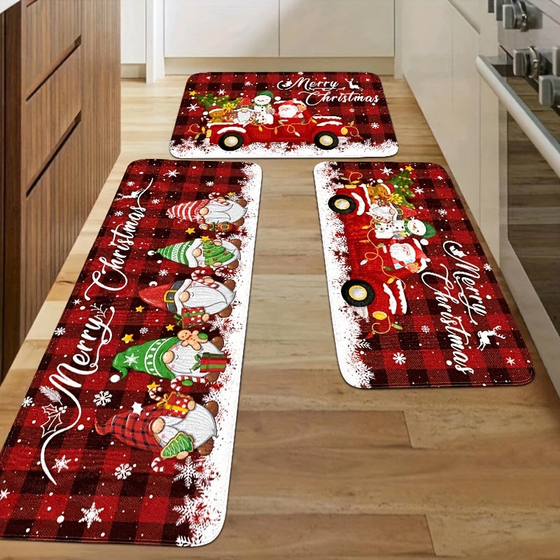 Christmas Cheer 2/3pcs Kitchen Mat Set - Santa, Truck & Snowflake Designs | Anti-Fatigue Flannel Rugs for Holiday Decor | Machine Washable, Non-Slip & Stain Resistant | Perfect for Living Room, Dining, Bathroom & Entryway, for Christmas