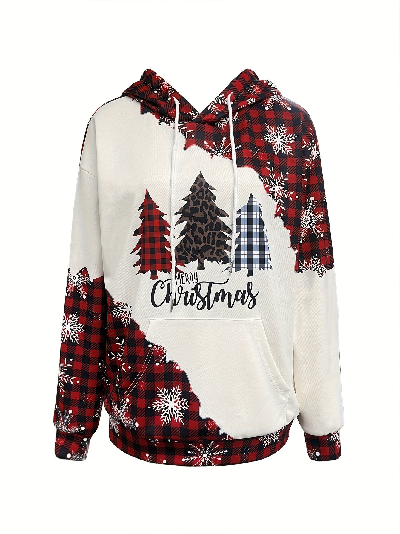 Cozy Festive Christmas Print Drawstring Hoodie - Women's Fashion Hoodies - Long Sleeve Drop Shoulder, Soft Casual Sweatshirt with Relaxed Fit and Adjustable Drawstring