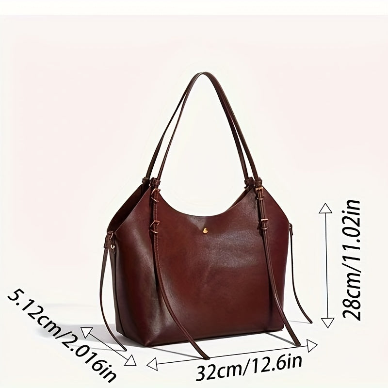 Elegant Vintage Tote Bag for Women - Large Capacity, Buckle Closure, Removable Strap, Fabric Lining, Edge Paint Detail, Professional Clean, Versatile Shoulder Bag - Baigou Production Area