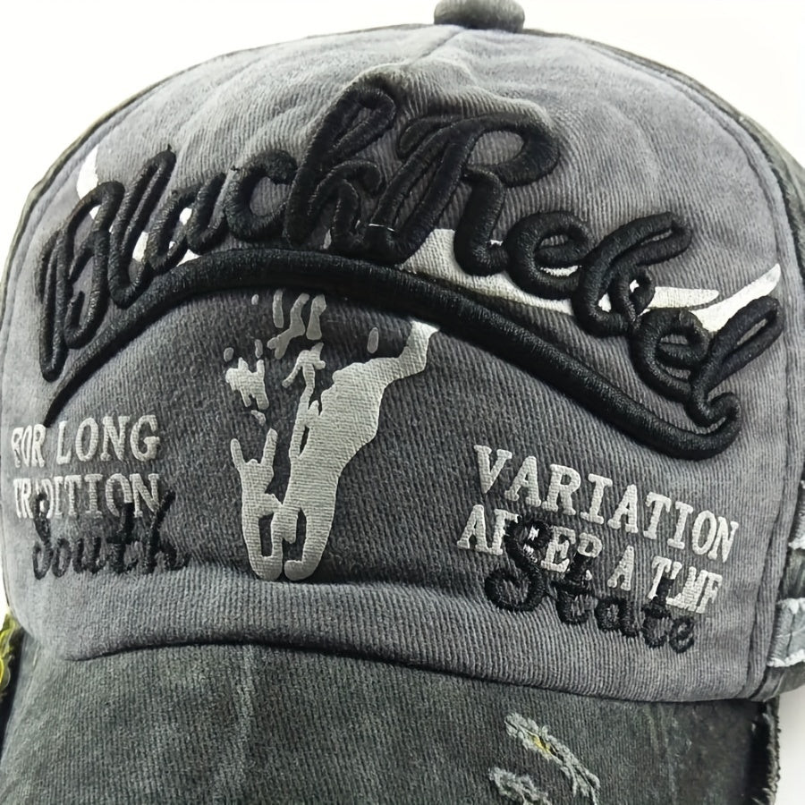 One Fashionable Men's Denim Baseball Cap - Stylish Letter Pattern Embroidery, Ventilation Holes, Perfect for Daily Street Life, Casual Outings, and Outdoor Activities