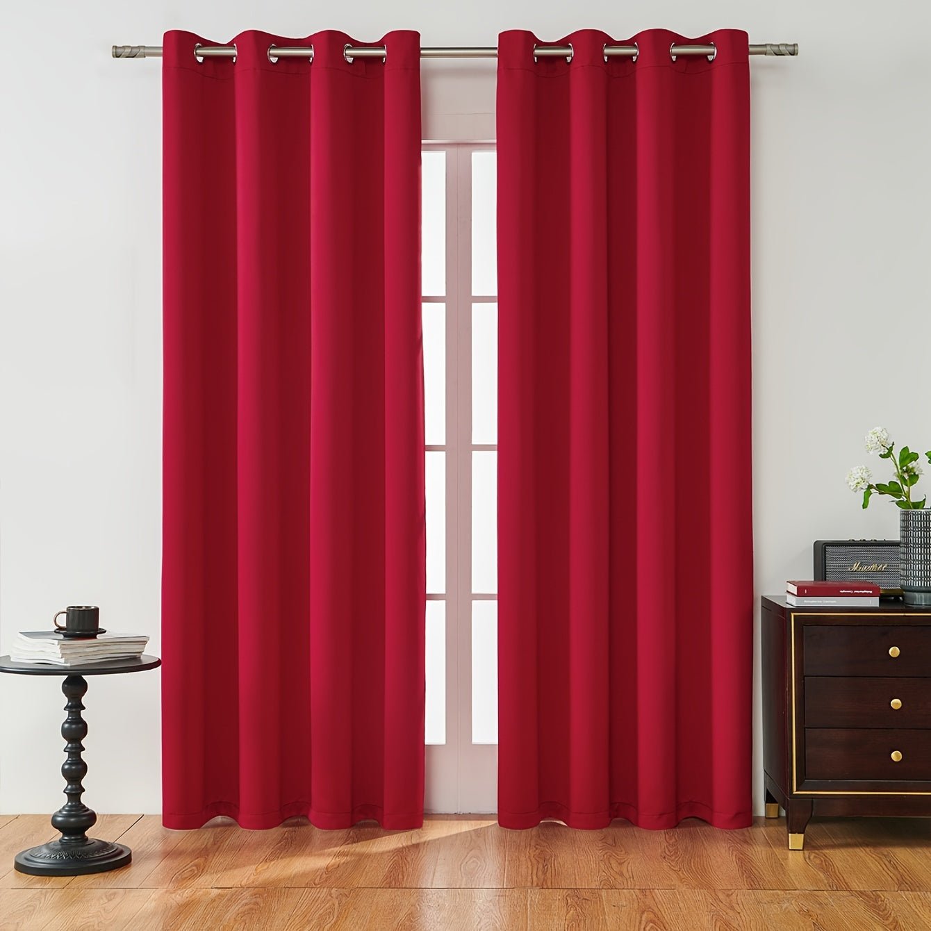 2PCS Holiday Daily Decoration Fabric Curtains, Grommet Top Solid Color Shading Curtain, Living Room Curtains, Bedroom Curtains, Office Home Decoration, Thermal Insulation Curtains