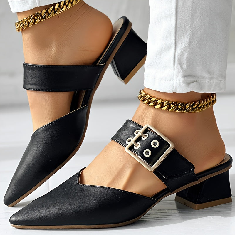 Chic Womens Mary Jane Shoes - Fashionable Solid Color, Slip-On Buckle, Pointed Toe, Block Heel, Elegant & Comfortable Design
