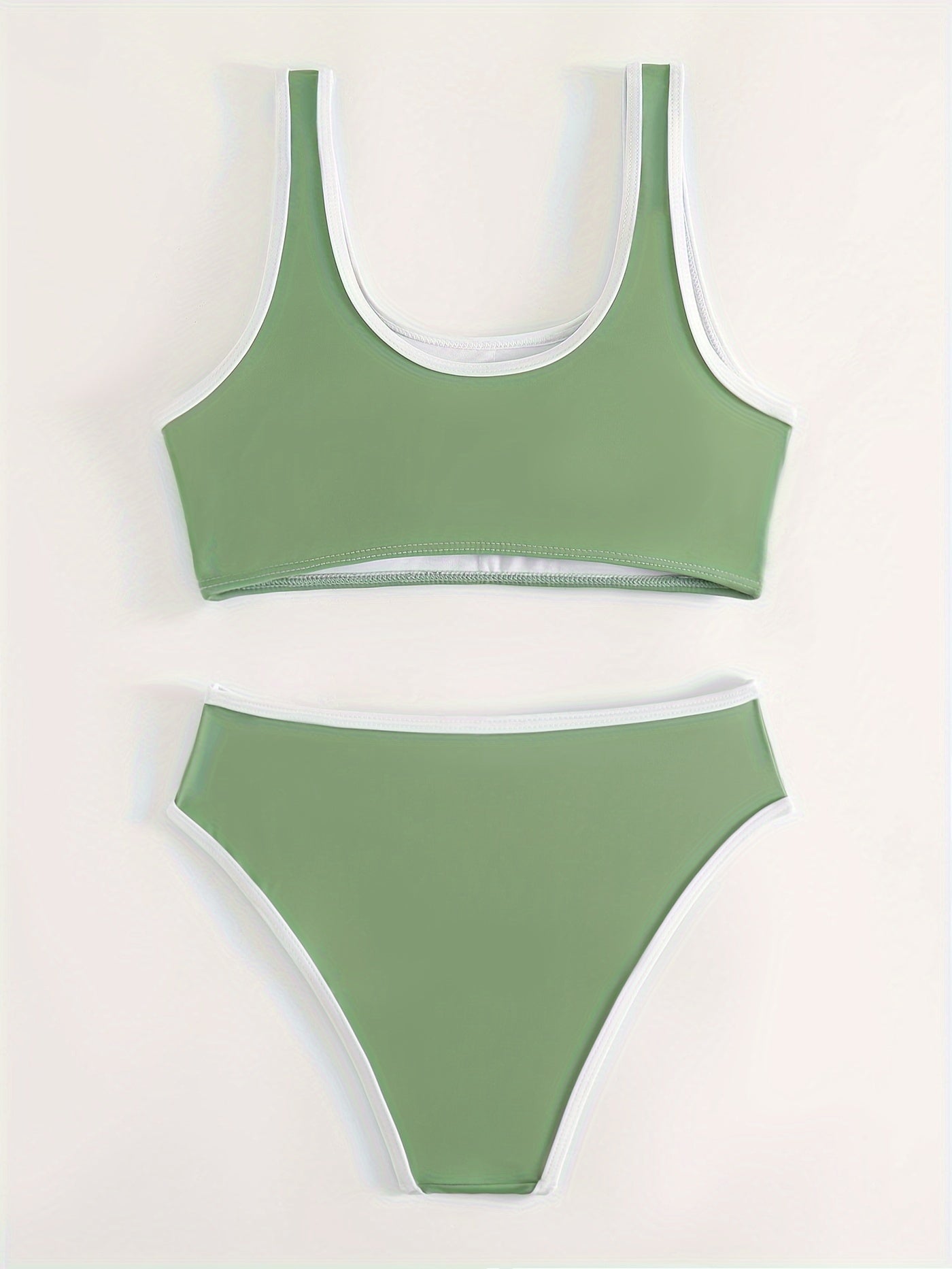 2-Piece Contrast Trim Scoop Neck Bikini Set - High Stretch, Comfortable, and Flattering Swimsuits for Women - Swim Briefs, Women's Swimwear, and Clothing for Beach and Pool