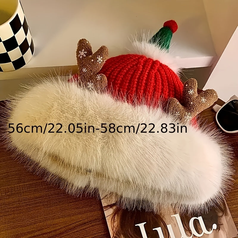 Cozy Faux Fur-Lined Santa Hat for Women - Warm & Comfortable, Perfect for Christmas Parties and Cosplay, Waterproof Knit Cap with Adjustable Fit
