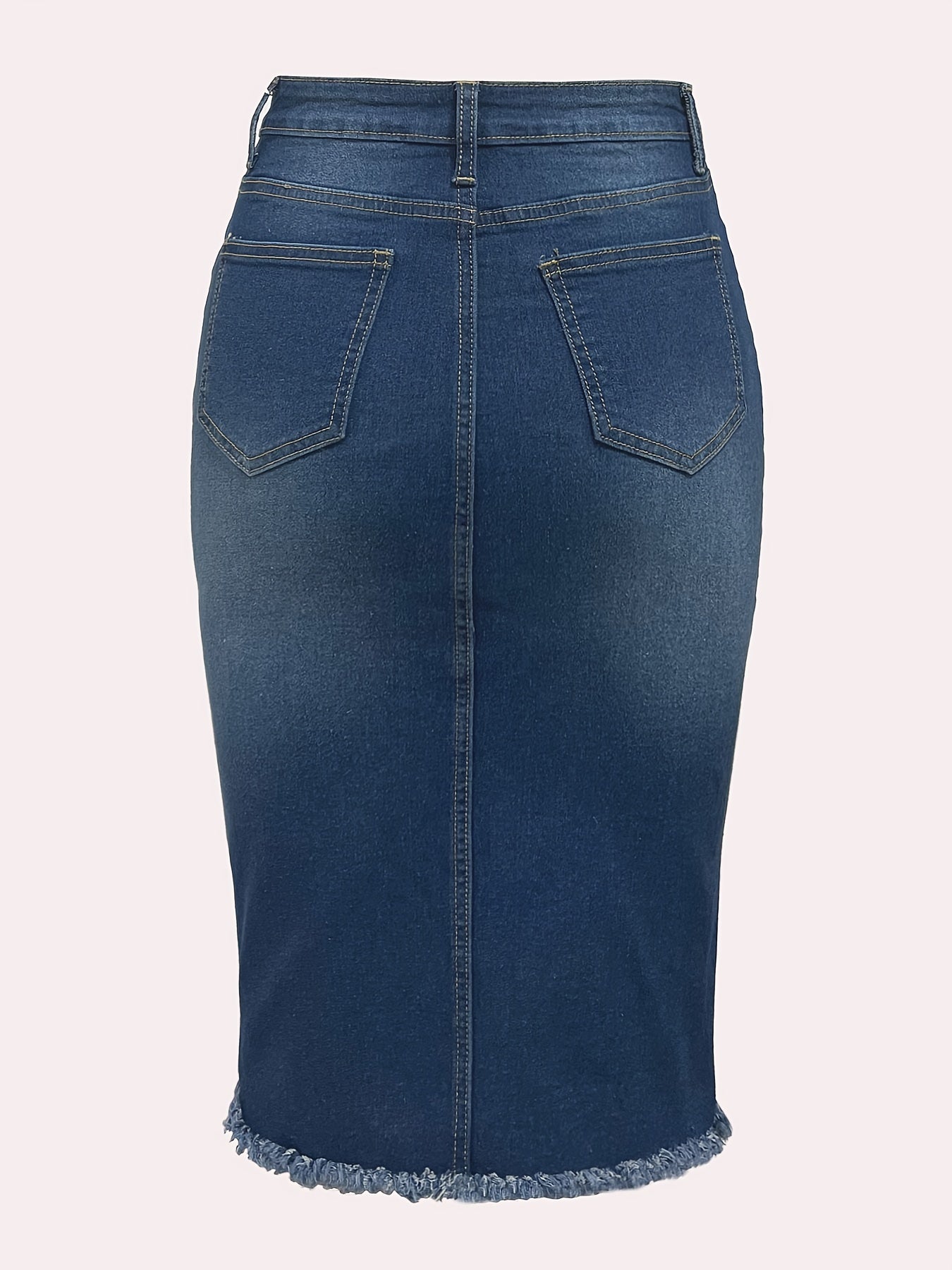 Chic Knee-Length Blue Denim Skirt for Women - Frayed Hem, Ripped Detail, Casual Streetwear Staple for Everyday Fashion