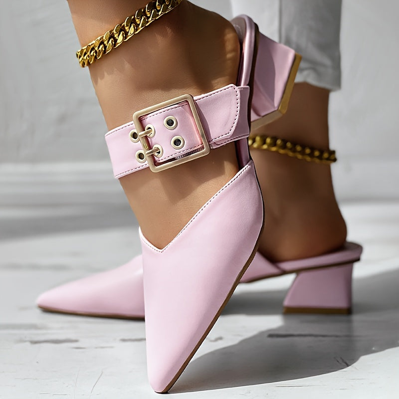 Chic Womens Mary Jane Shoes - Fashionable Solid Color, Slip-On Buckle, Pointed Toe, Block Heel, Elegant & Comfortable Design