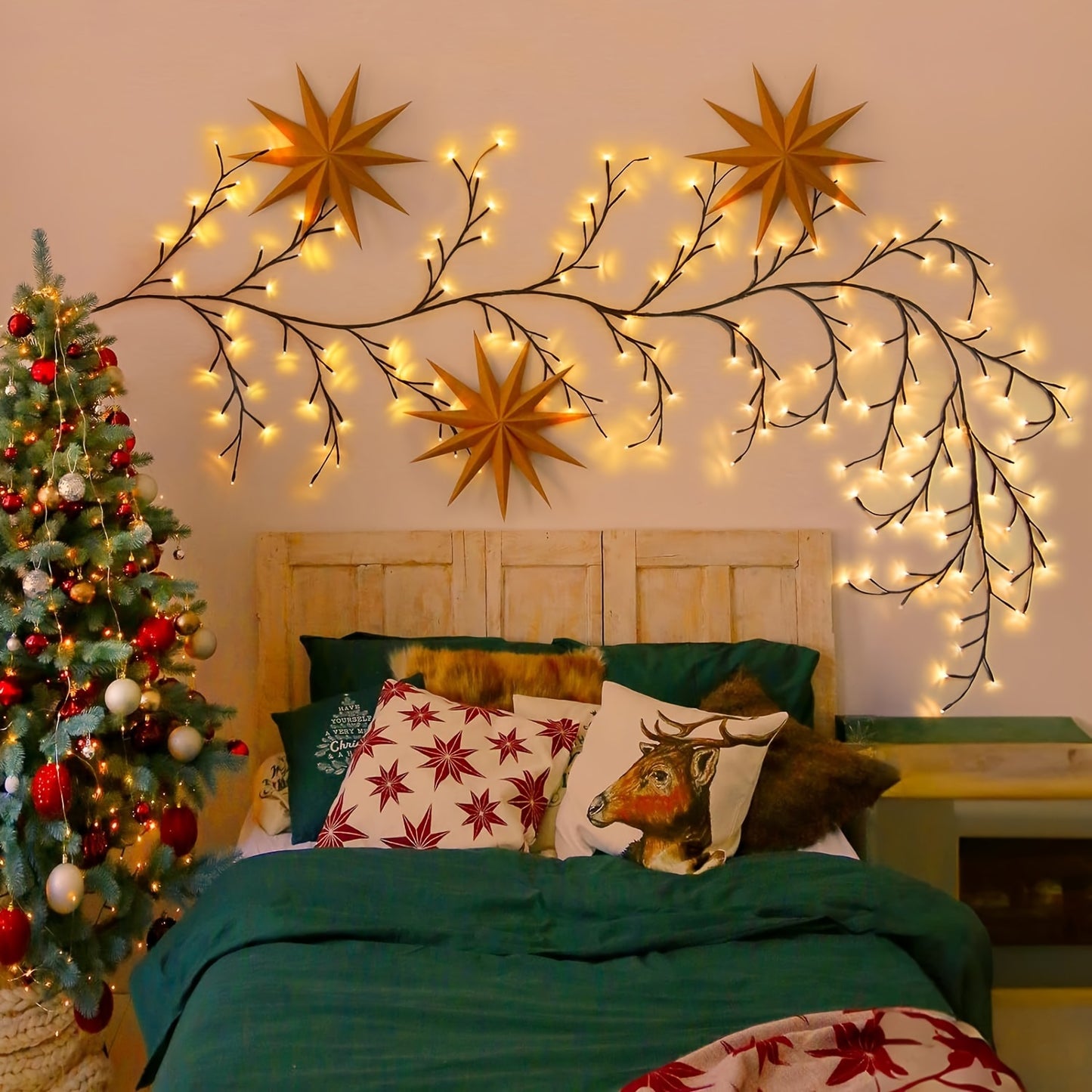 1.8m/5.9Ft Artificial Plants Tree Branches Vines For Room Decor, 96 LEDs Enchanted Willow Vine Lights For Christmas Decorations Indoor Home Decor Halloween Gift