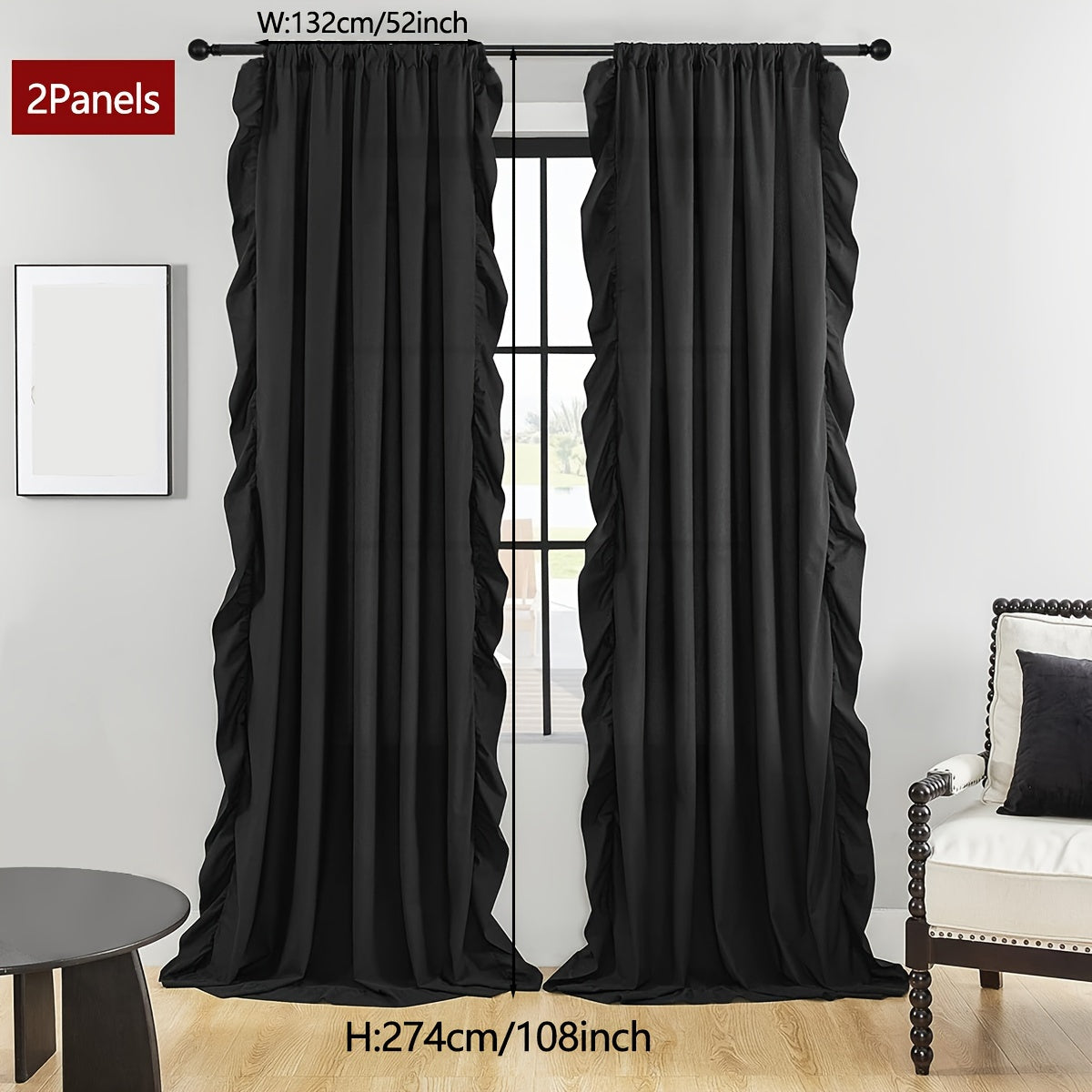 2-Panel French Romantic Ruffled Semi-Blackout Curtains - Elegant White Bay Window Balcony Decor for Living Room and Bedroom - Country Chic Home Decor with Soft Ruffles and Easy Hang Design