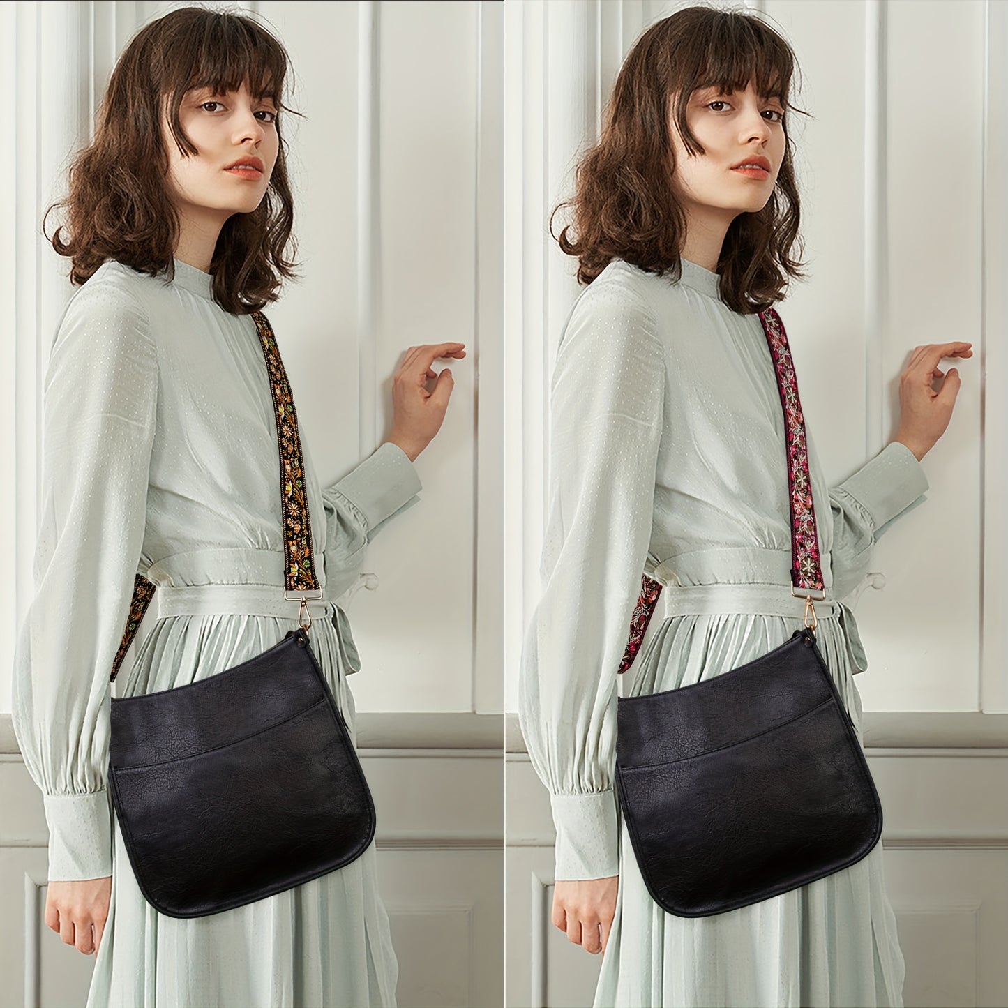 Vegan Chic Crossbody Bag - Stylish Shoulder Bag with 2 Adjustable Guitar Straps, Trendy Design, Soft Vegan Leather, Spacious Interior, and Comfortable Wear - Perfect for Women on-the-go