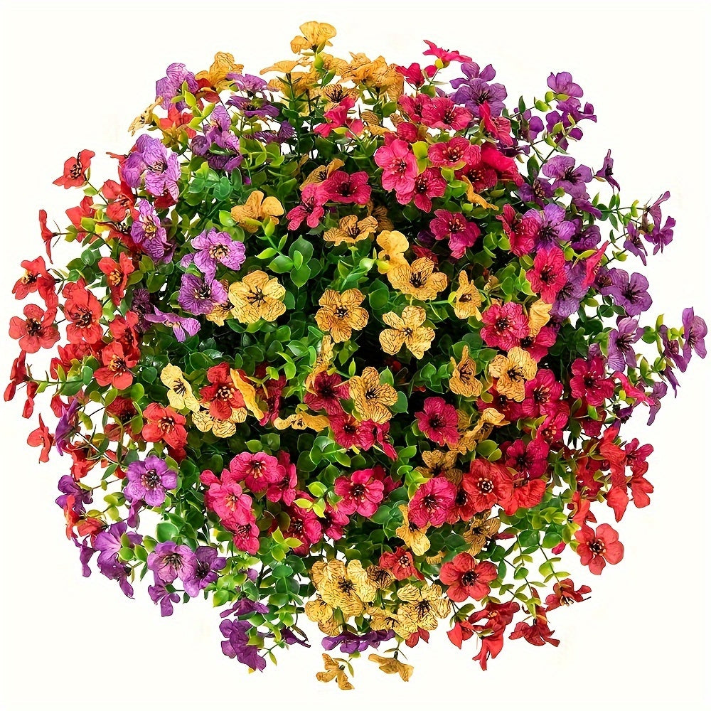 12-Bundle UV Resistant Artificial Silk Daisy & Eucalyptus Arrangement - Lush, Realistic Outdoor Decor for Spring - Ideal for Flower Pots, Porch, Patio, Window, & Yard Enhancements