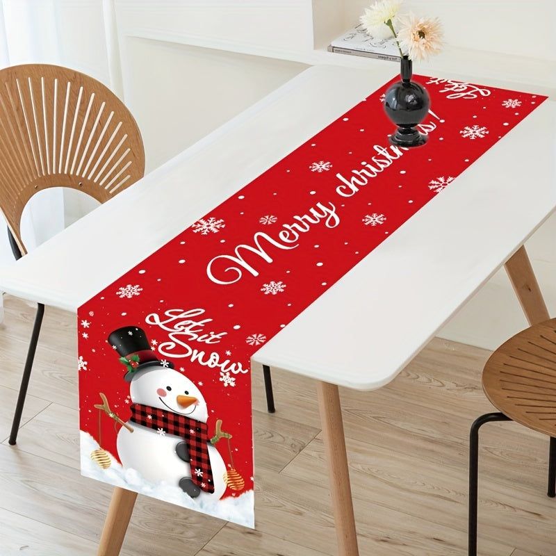 Snowman Christmas Table Runner - Festive Polyester Table Flag, Seasonal Xmas Table Decor, No Electricity Required, Featherless, Holiday Dining Tablecloth, Christmas & New Year Home Décor, 1pc