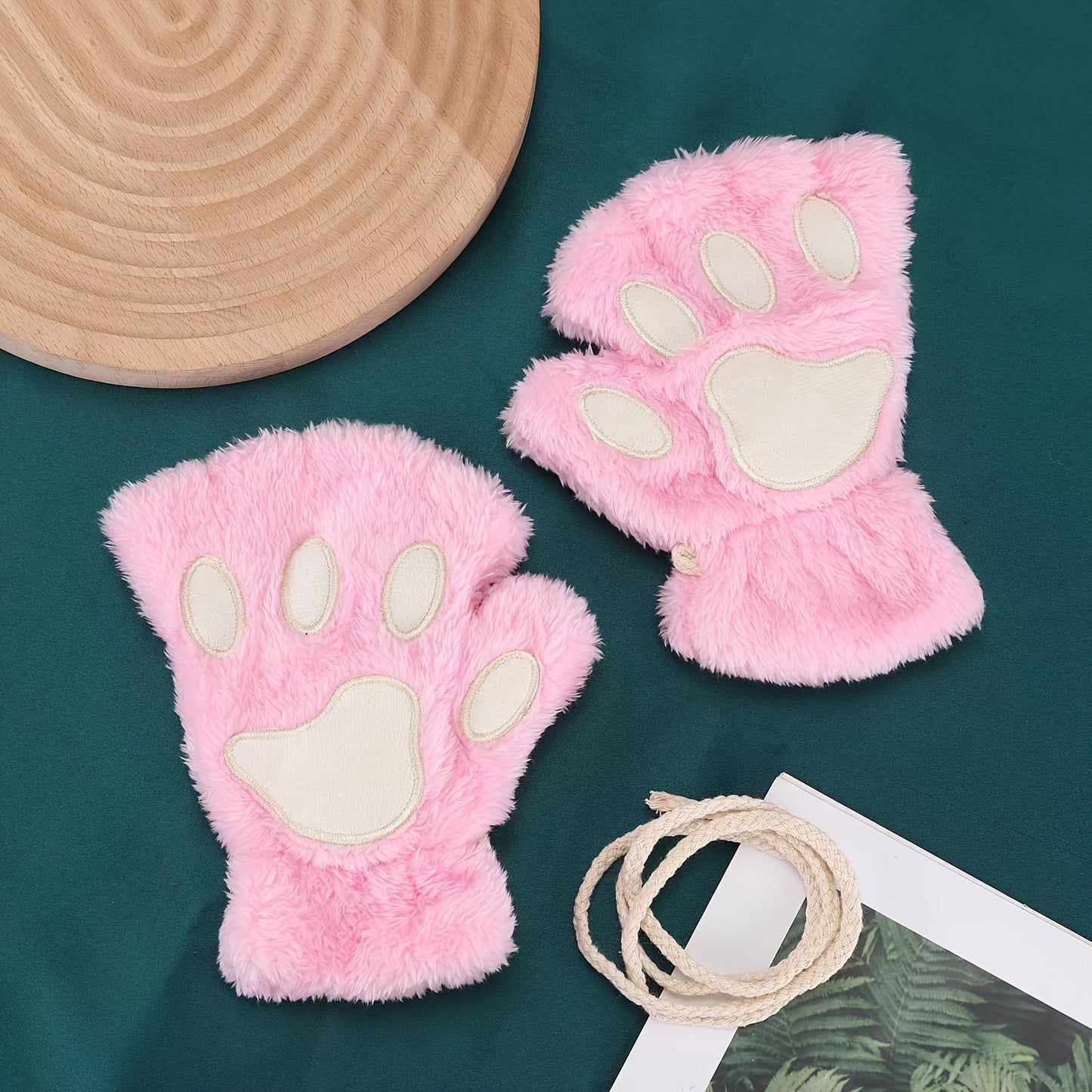 2 Pairs of Adorable Cartoon Cat Paw Plush Half Finger Gloves - Warm, Thickened, Exposed Fingers, Bear Paw Design for Men and Women in Winter - Perfect for Cute Girls in Europe and America