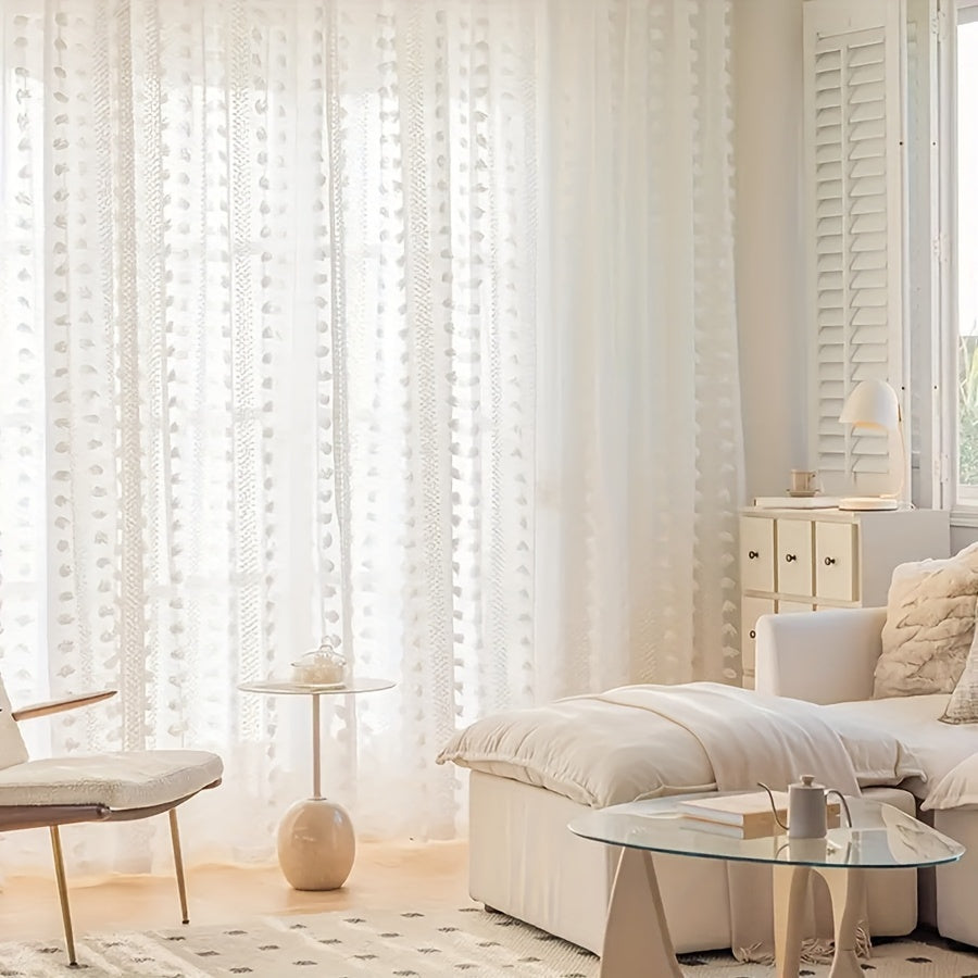 2PC French Pastoral Gauze Curtain Jacquard Four-season Universal Curtain Floating Window Living Room Bedroom Balcony Home Decoration, Bedroom, Study, Living Room, Party, Background Decoration
