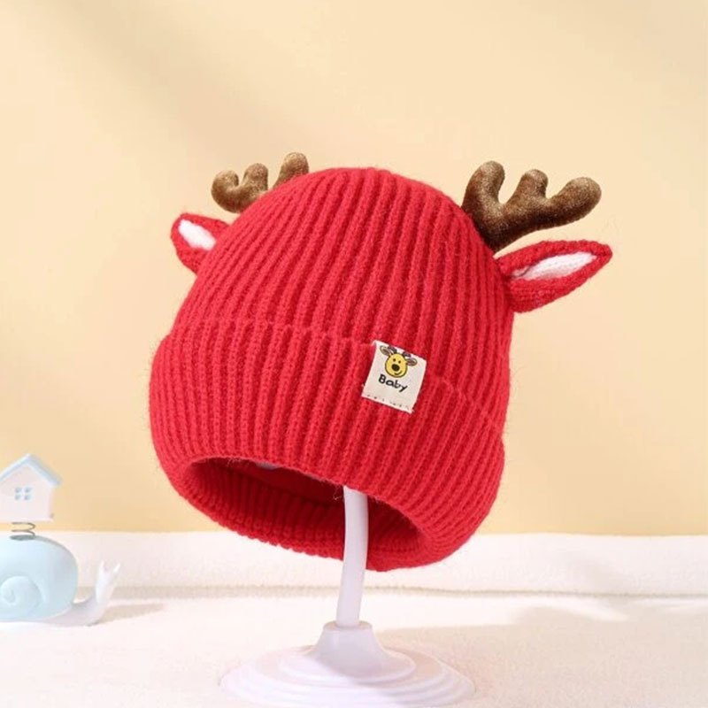 Christmas Antlers Thickened Warm Baby Knitted Hat for stocking stuffers