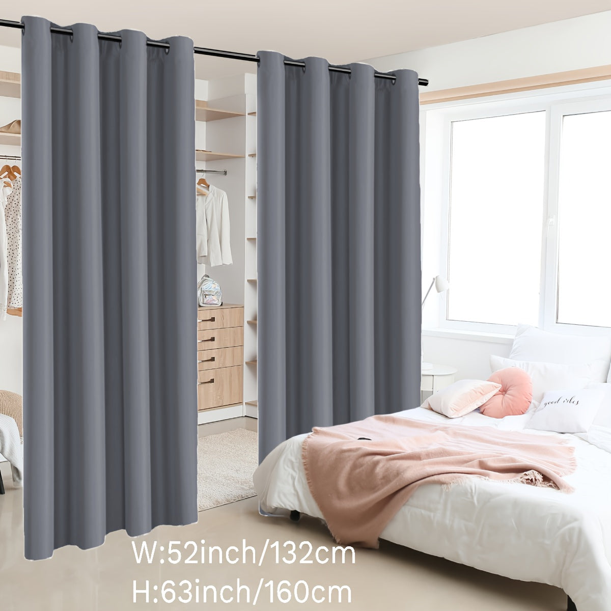 2 Panels Blackout Room Divider Curtain, Coated Insulated Simple Grommet Top Room Divider Curtain, Blackout Insulated Room Curtain Panel For Patio Living Room Home Decor