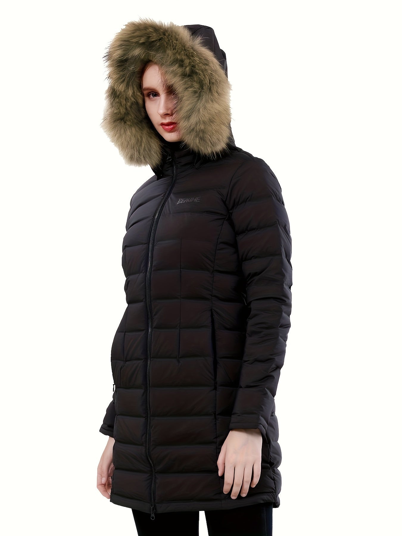 Ladies Long Down Hooded Jacket, Thickened Winter Packable Puffer Jacket, Windproof Warm Outwear Coat, Women's Clothing