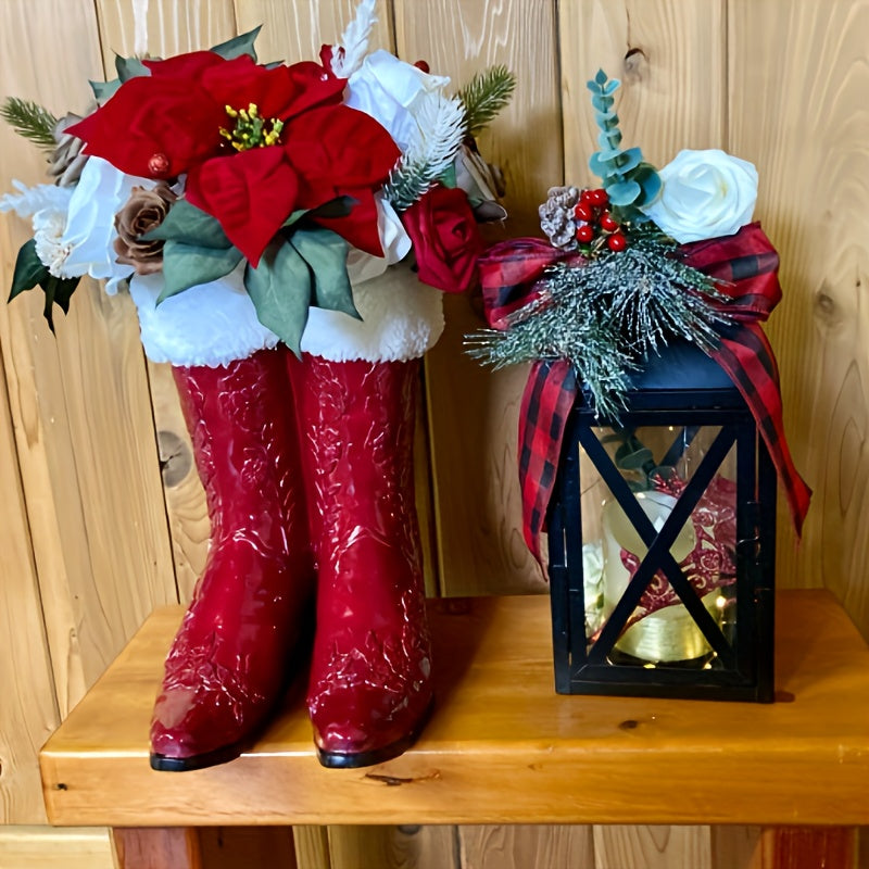 Artificial Christmas Flowers Set, Red Roses & Greenery, DIY Wedding Bouquet, Centerpiece, Home & Kitchen Decor, Plastic, All-Season, for Living Room, Christmas, Halloween, Easter, Thanksgiving, St. Patrick's Day, Rose Type, Tabletop Display, No Power Requ