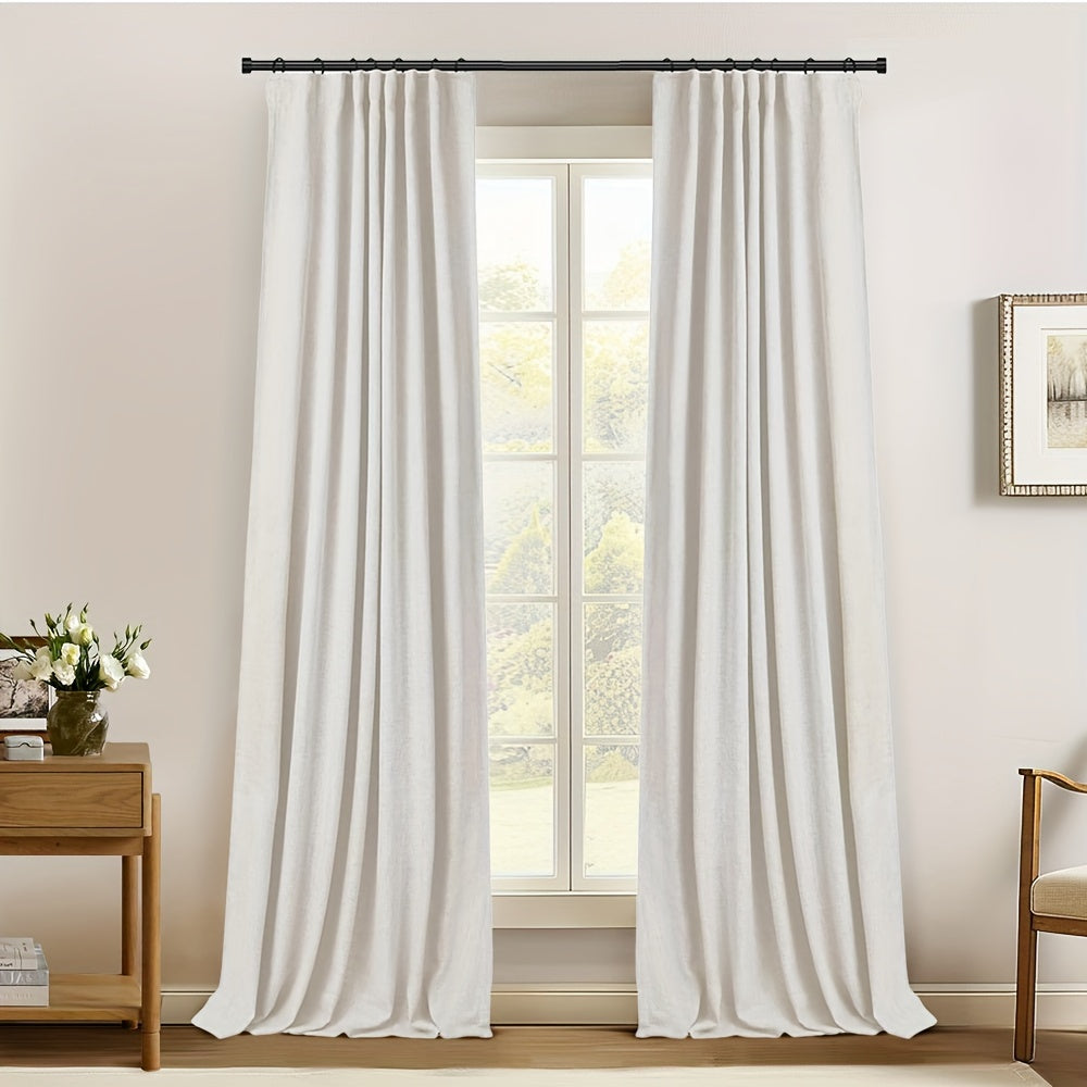 2 Panels 100% Blackout Linen Textured Curtains - Complete Darkness & Thermal Insulation - Natural Elegance for Bedroom & Living Room - Includes Clip Rings or Rod Pocket Options