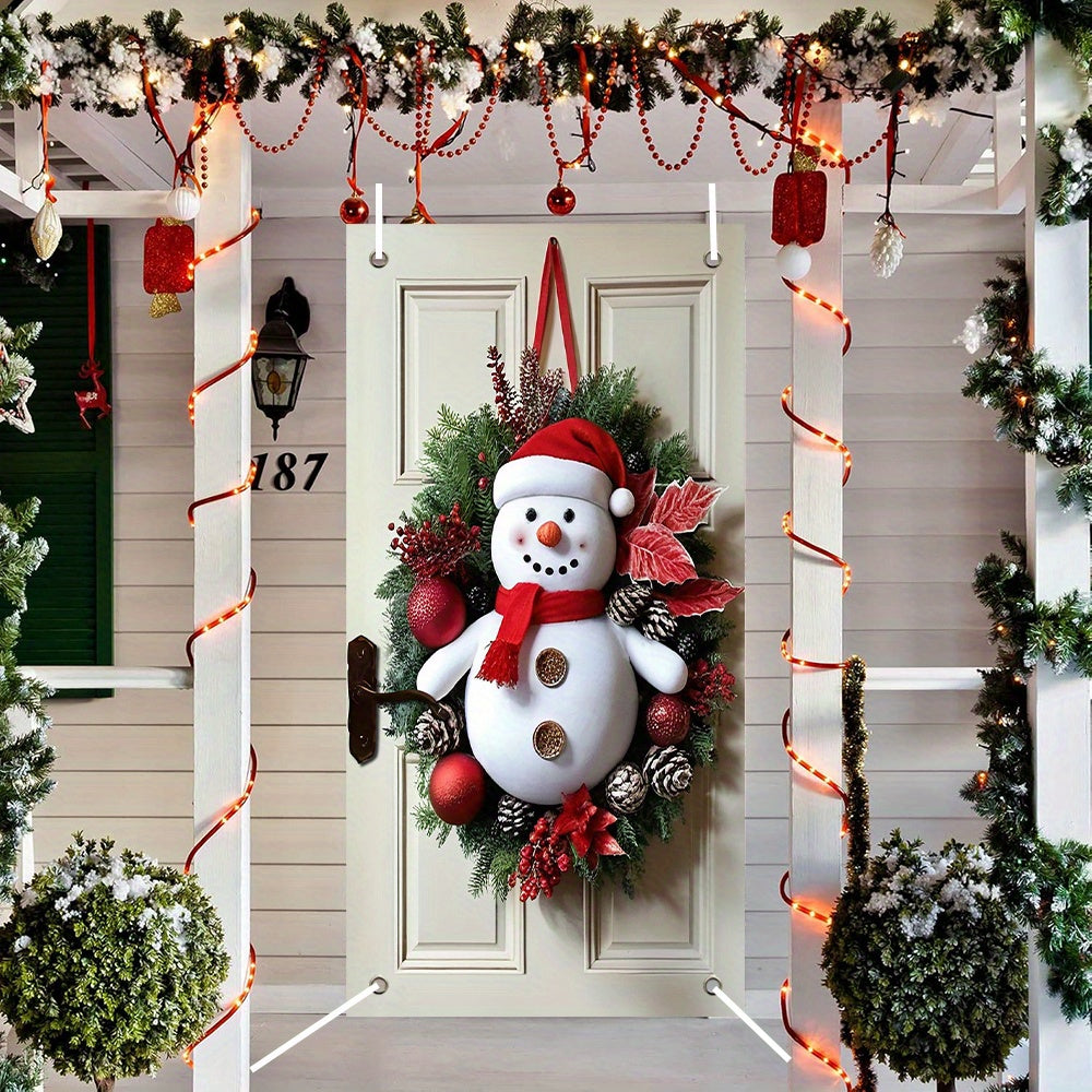 1pc Modern Polyester Snowman Wreath, New Year Door Curtain with Tassel Decoration, No Battery Required, Indoor/Outdoor Festive Wall Hanging for Entrance, Holiday Gift Idea