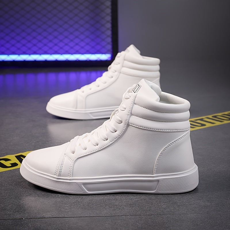 Comfy Men's High Top Solid Skate Shoes - Non Slip Casual Lace Up Sneakers for Outdoor Activities