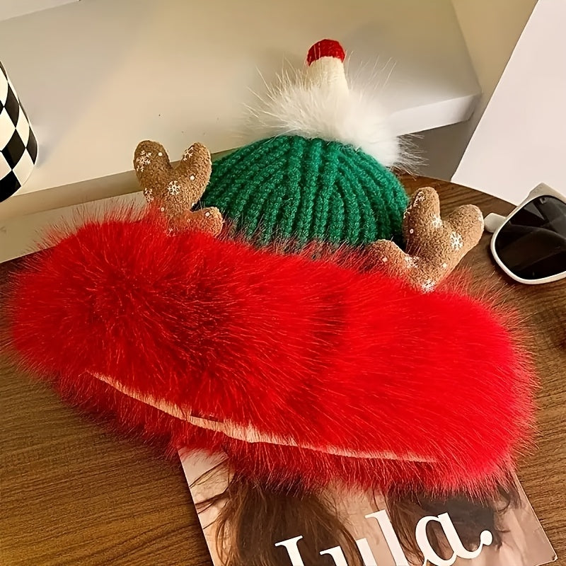 Cozy Faux Fur-Lined Santa Hat for Women - Warm & Comfortable, Perfect for Christmas Parties and Cosplay, Waterproof Knit Cap with Adjustable Fit