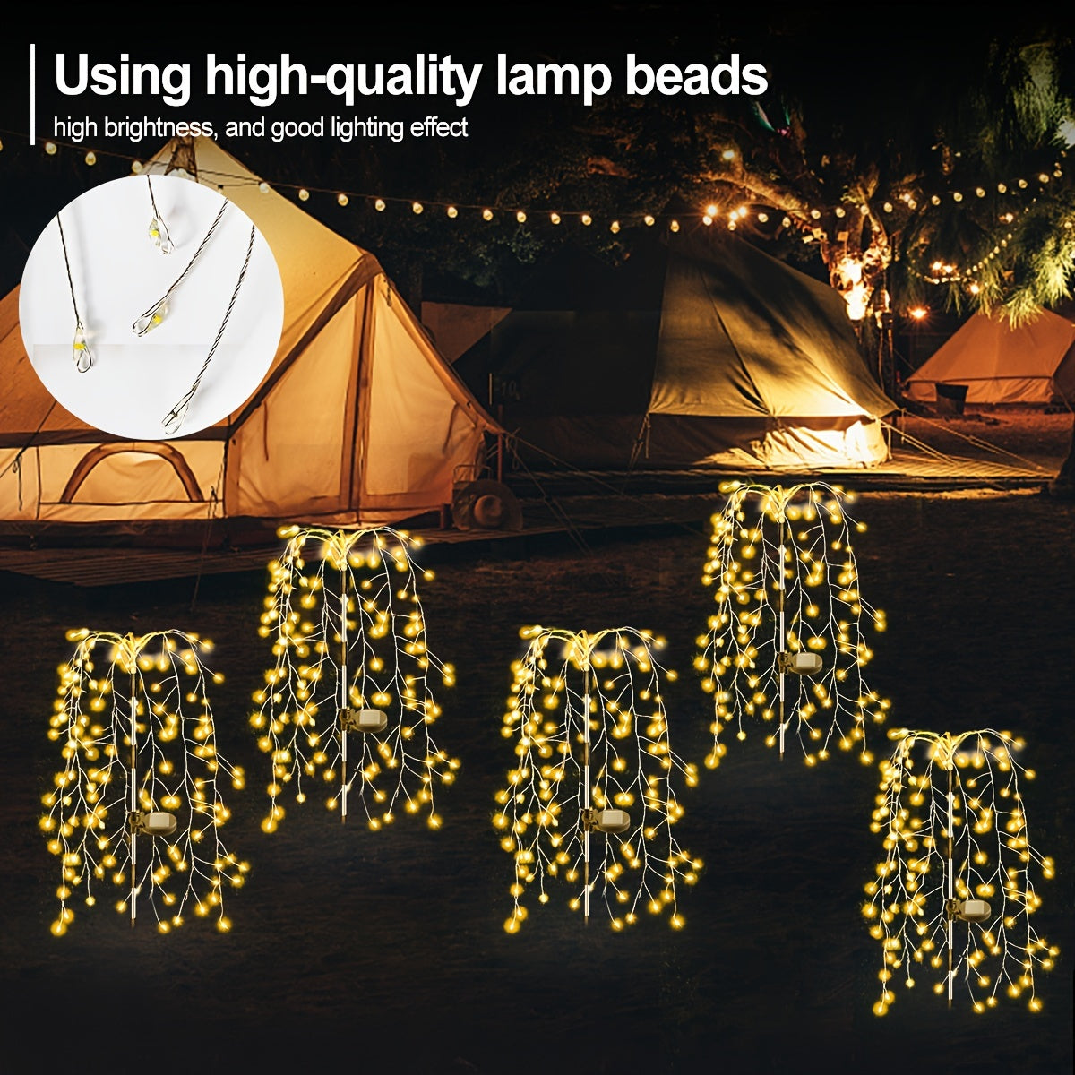 1pc Solar-Powered Firecracker Fireworks Lights - 120/200 LEDs, 8 Vibrant Modes, Durable, Energy-Efficient, Perfect for Patio, Garden, Pathway, Party, Camping, Picnic, Christmas, Ramadan, Halloween Decorations