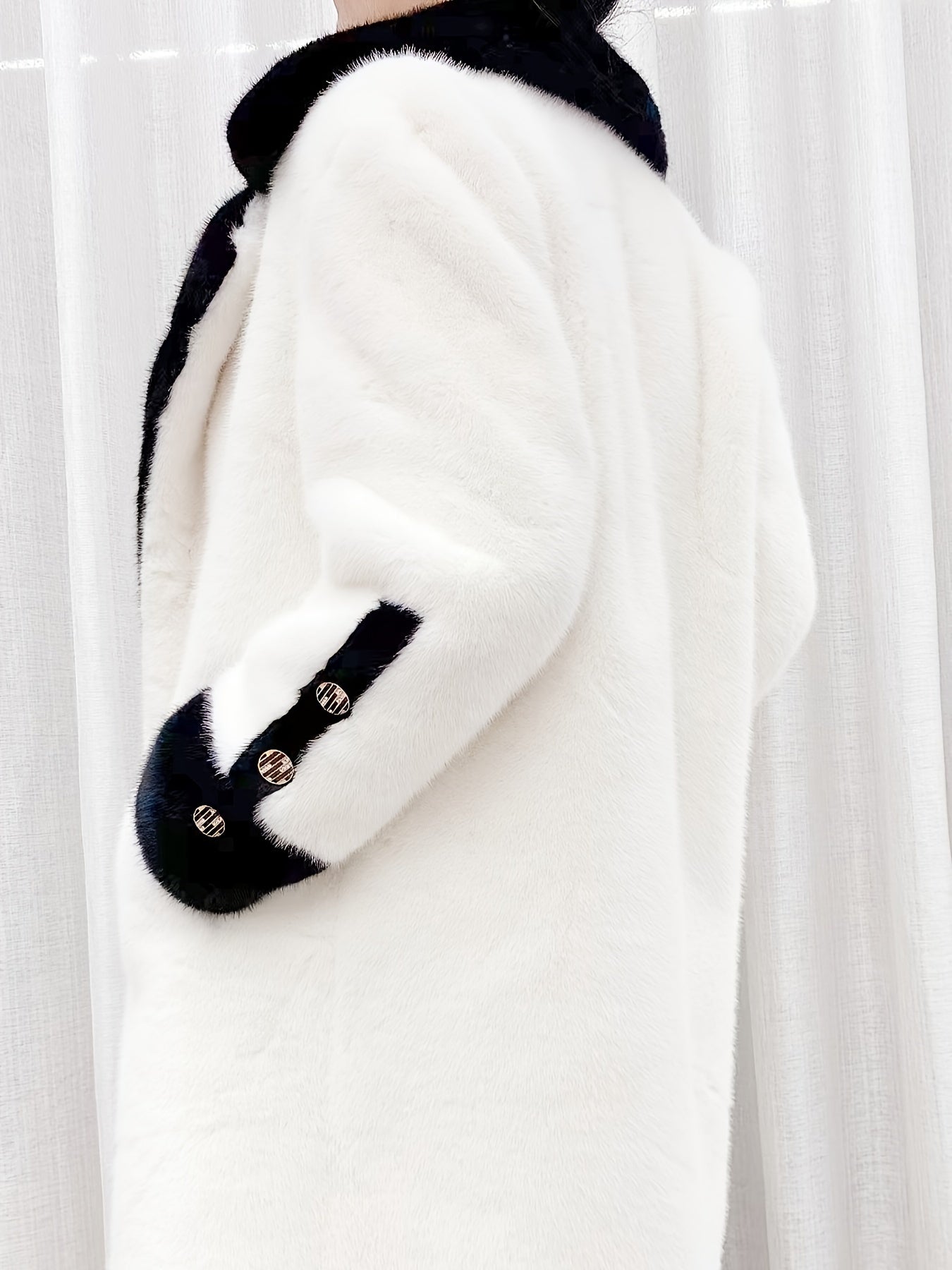 Two-Tone Slant Pocket Faux Fur Coat - Stylish Lapel Neck, Open Front, Warm, Thickened Outerwear for Winter & Fall - Women's Clothing, Chic and Cozy
