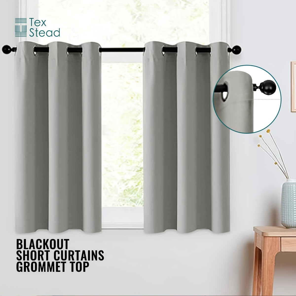 2-Piece Blackout Valance Panels - Room Darkening, Grommet Top, Half Window Treatment for Kitchen, Bathroom, Basement, Living Room, Office - Easy Home Decor Solution