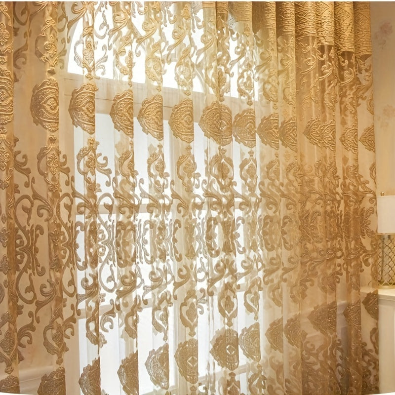 1pc Luxurious European-Style Grey Tulle Sheer Curtain - Elegant Grommet Top Drapes with Soft Filtered Light, Privacy, and Thermal Insulation for Living Room, Bedroom, Sliding Glass Door, and Patio - Enhance Your Home Decor with Sophisticated Style