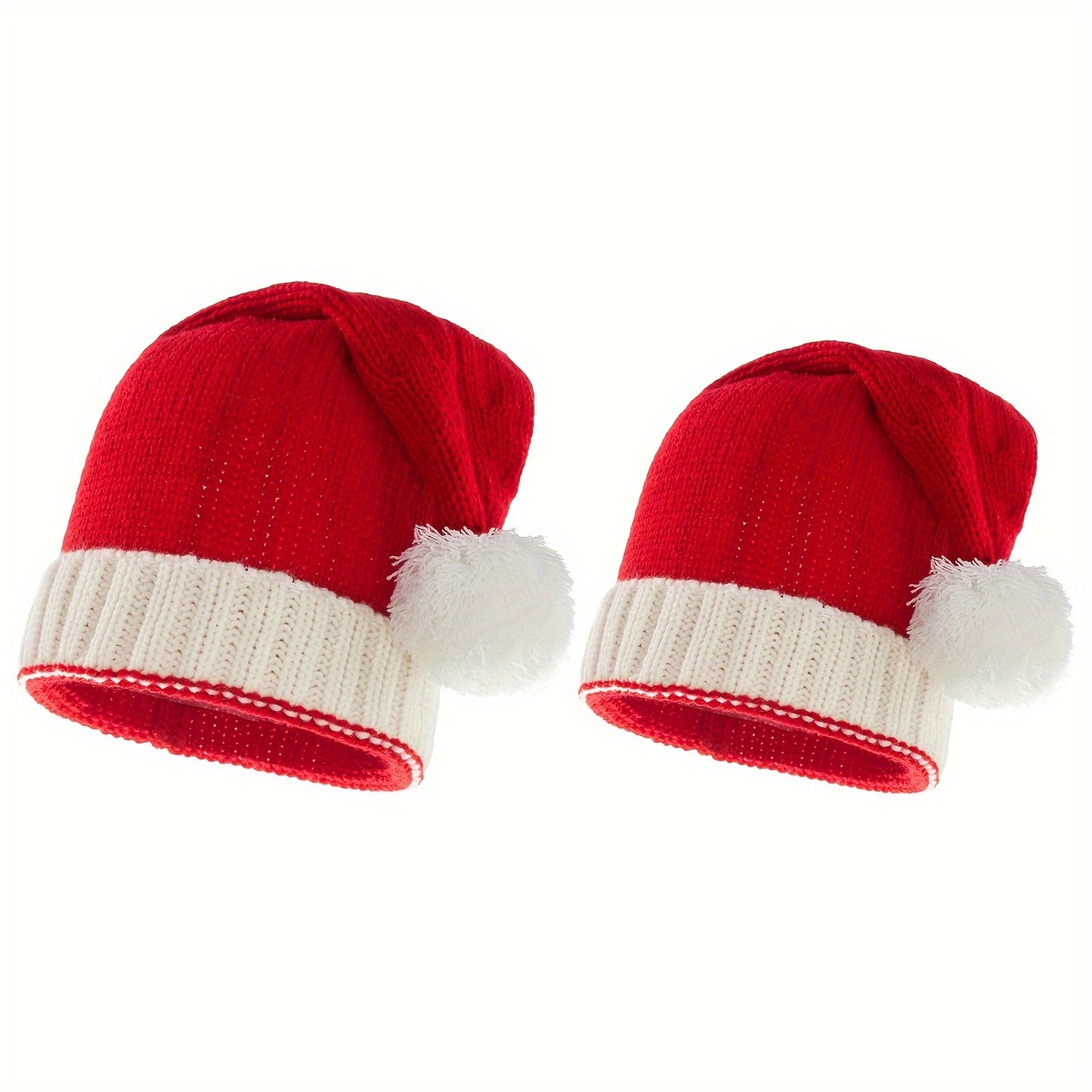 Cozy Family Matching Knit Beanie with Pom-Pom - Vintage Style, Acrylic Fiber, Red - Perfect for Christmas & Winter Warmth