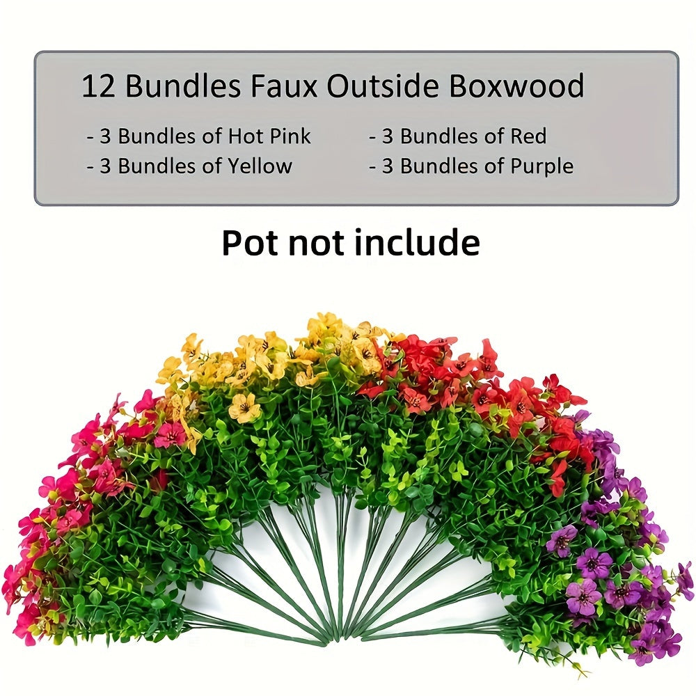 12-Bundle UV Resistant Artificial Silk Daisy & Eucalyptus Arrangement - Lush, Realistic Outdoor Decor for Spring - Ideal for Flower Pots, Porch, Patio, Window, & Yard Enhancements