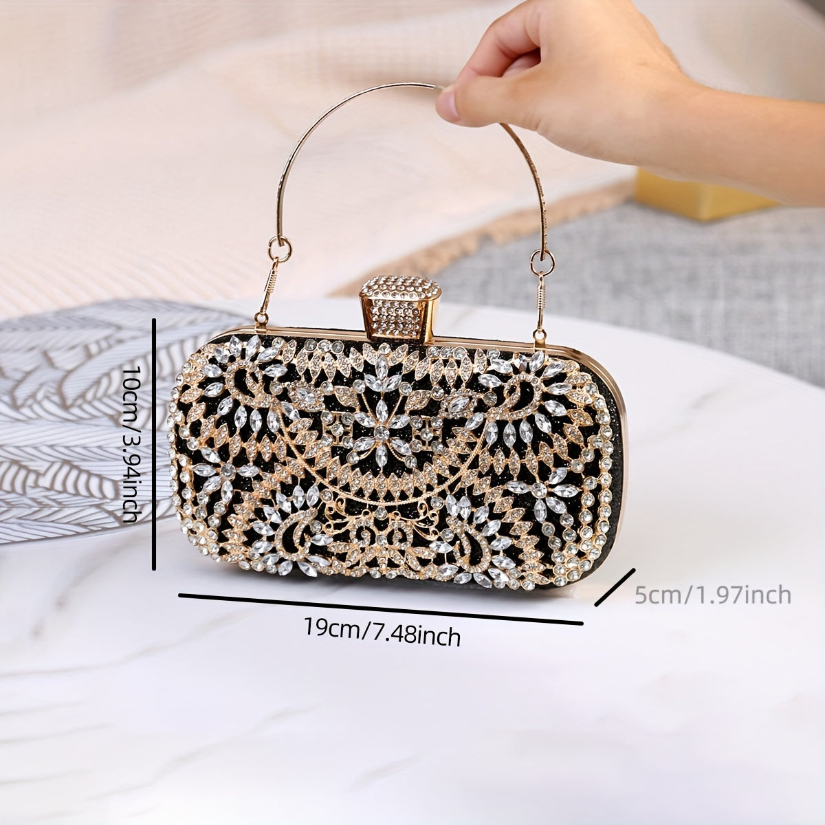 Elegant Hollow Rhinestone Flower Clutch: Fade-Resistant, Versatile Evening Bag with Buckle Closure for All Occasions