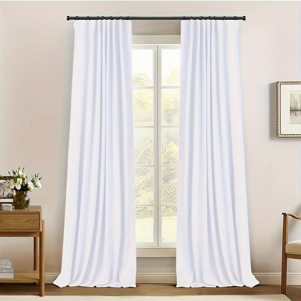 2 Panels 100% Blackout Linen Textured Curtains - Complete Darkness & Thermal Insulation - Natural Elegance for Bedroom & Living Room - Includes Clip Rings or Rod Pocket Options