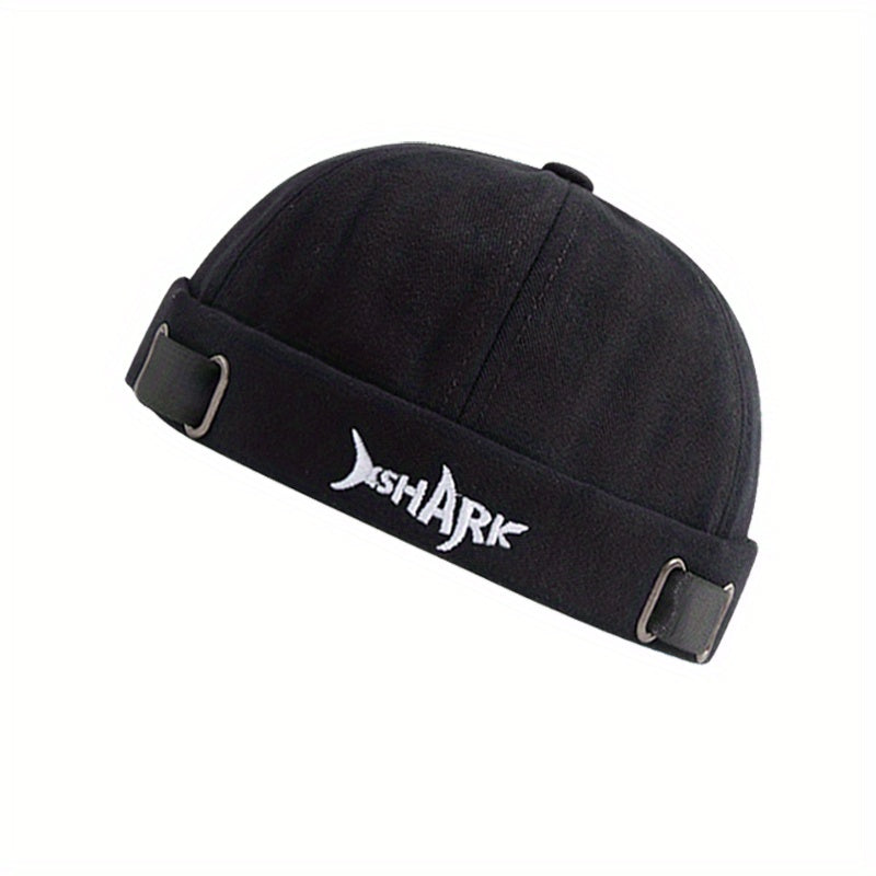 Shark Embroidered Cotton Beanies - Stylish Unisex Streetwear - Soft Breathable Fabric - Trendy Letter Design - Melon Cap Skullies for Men & Women