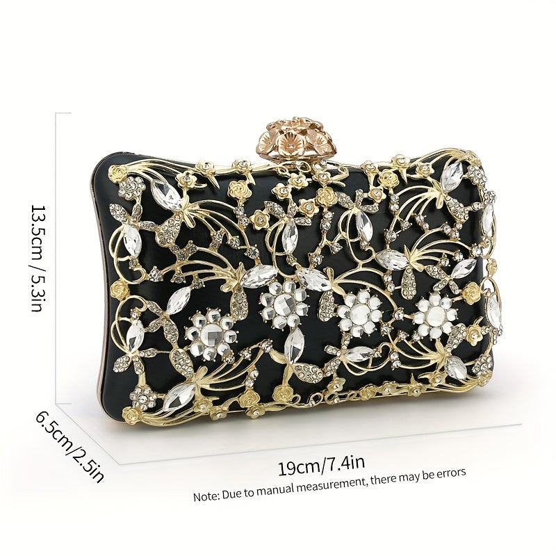 Hollow Rhinestone Evening Bag, Elegant Box Clutch Purse, Women's Handbags For Party Prom Wedding