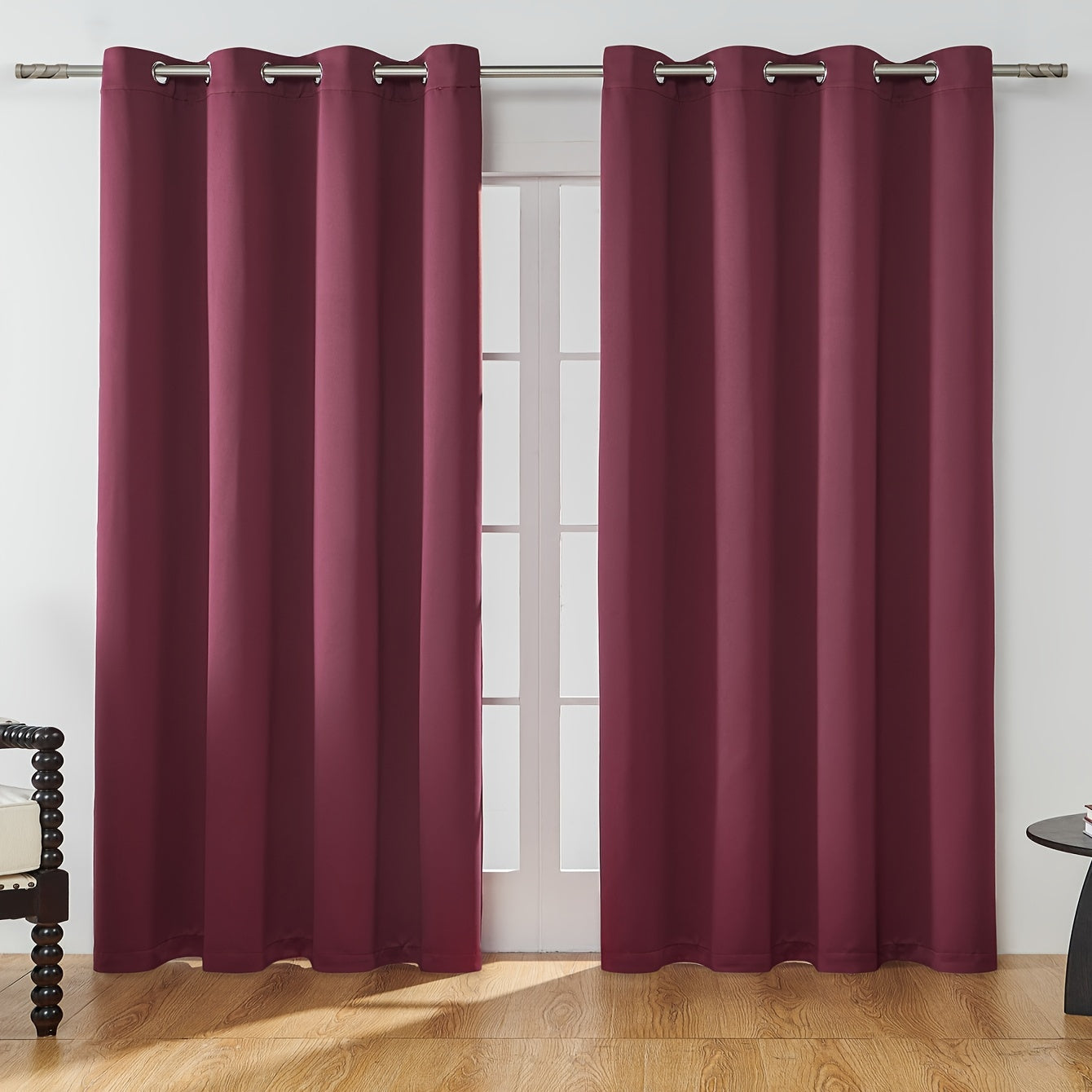 2PCS Holiday Daily Decoration Fabric Curtains, Grommet Top Solid Color Shading Curtain, Living Room Curtains, Bedroom Curtains, Office Home Decoration, Thermal Insulation Curtains