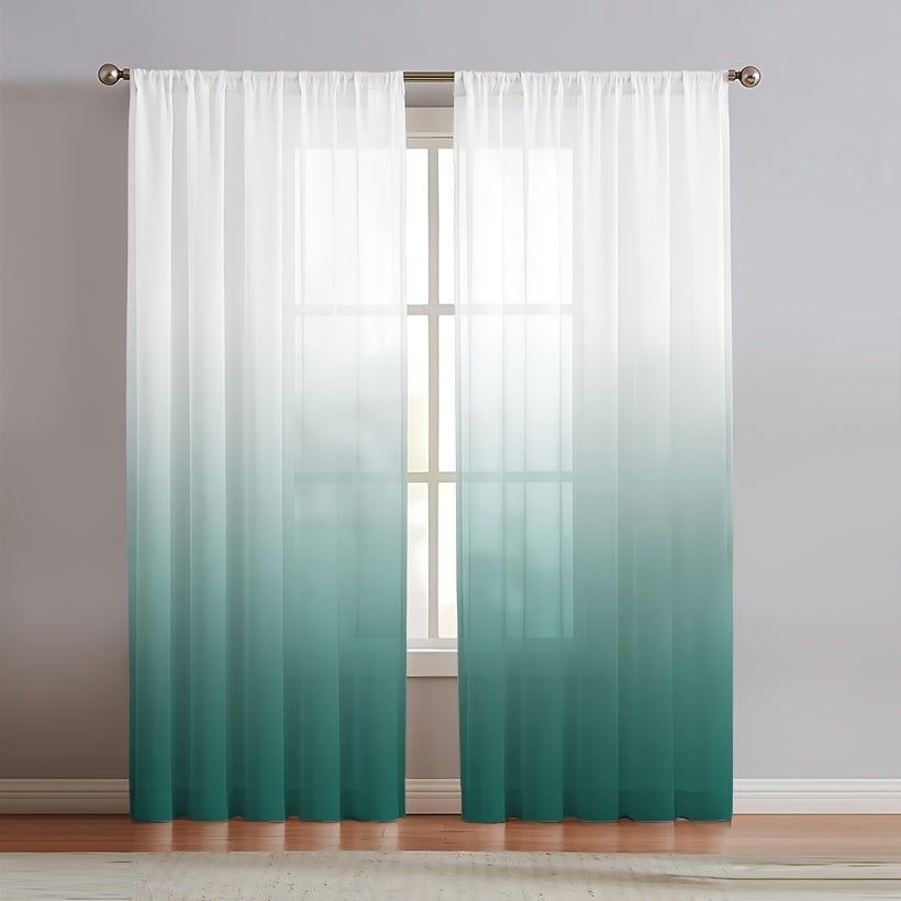 2 Panels Semi Sheer Gradient Color Curtains - Rod Pocket, Easy Hang, Light Filtering, Privacy Protection - For Living Room, Bedroom, Kitchen, Office, Study Decor