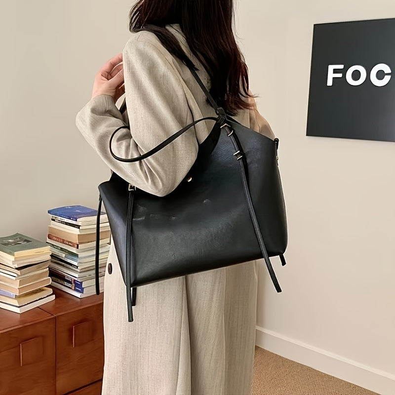 Elegant Vintage Tote Bag for Women - Large Capacity, Buckle Closure, Removable Strap, Fabric Lining, Edge Paint Detail, Professional Clean, Versatile Shoulder Bag - Baigou Production Area