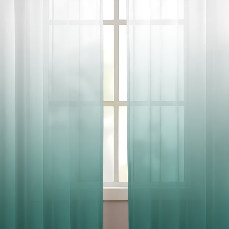 2 Panels Semi Sheer Gradient Color Curtains - Rod Pocket, Easy Hang, Light Filtering, Privacy Protection - For Living Room, Bedroom, Kitchen, Office, Study Decor