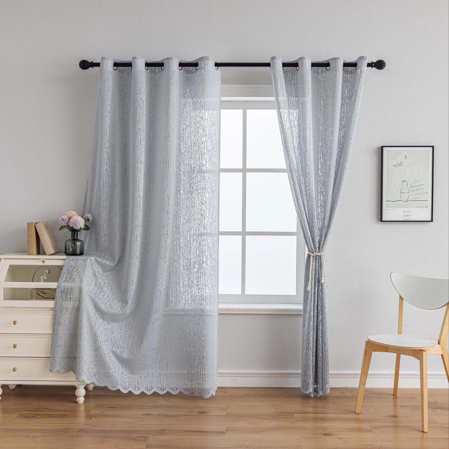 1pc Elegant Grid Sheer Curtain with Grommet Top - Enhance Your Home Decor with Soft Filtered Light, Perfect for Living Room, Bedroom, Kitchen, Patio, and Villa - Easy to Install and Maintain