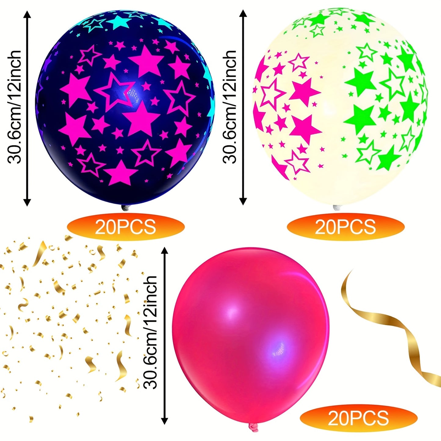 60pcs, Vibrant UV Neon Polka Dot Balloons - 12'' Glow-in-the-Dark Helium Latex Balloons with Luminous Effect - Perfect for Birthday, Wedding, Neon Party, and Glow Party Decorations and Supplies