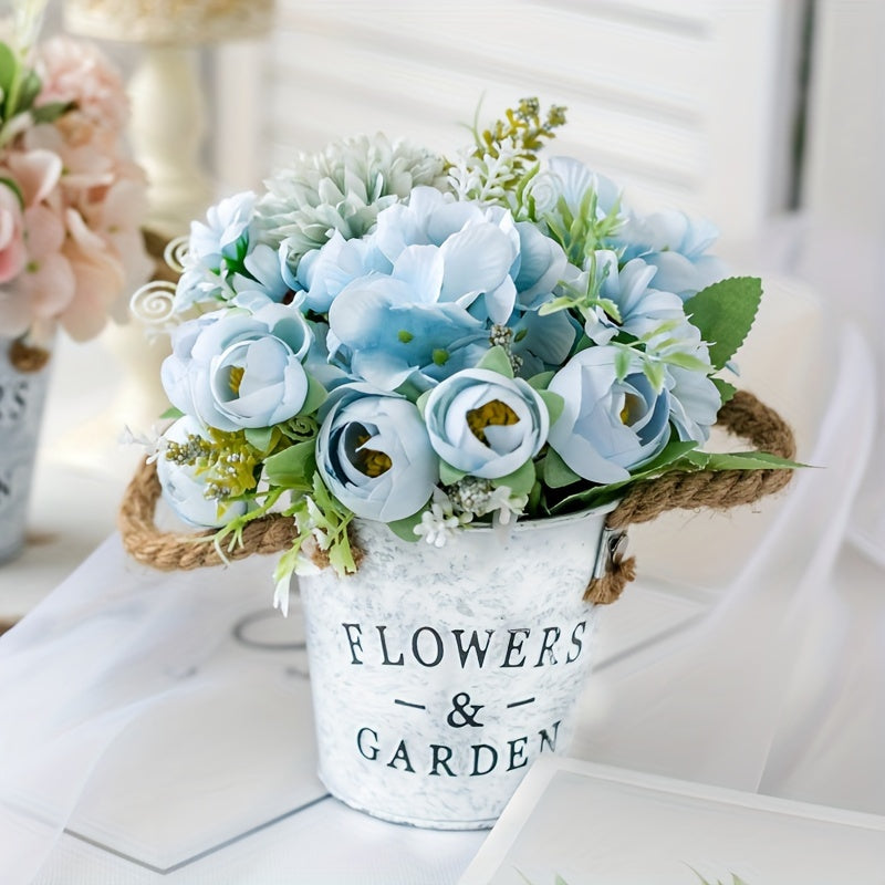 Charming Faux Rose Bouquet with Iron Vase - Perfect for Home Decor, Coffee & Dining Tables | Ideal for Halloween, Christmas, Thanksgiving & More